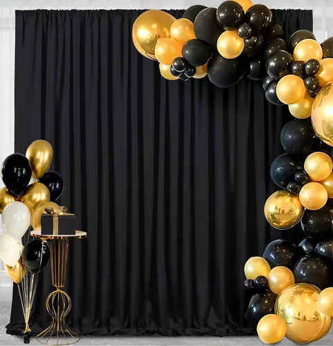 Cortinas de fondo de poliéster negro para cortinas, 2 paquetes de 5 x 8 pies, cortina de tela de cortina de Halloween para decoración de fiestas