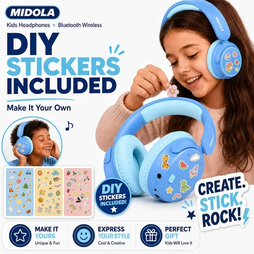 Miniatura 9 de MIDOLA Auriculares para Niños con Cancelación Activa de Ruido Bluetooth 5.4 Inalámbricos con Volumen Limitado 85/94dB, Carga Rápida Tipo C, Sobre