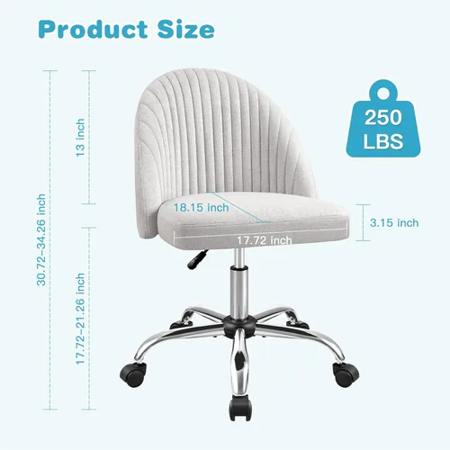 Miniatura 3 de Silla de oficina Furniwell sin brazos, silla de escritorio linda, silla moderna ajustable giratoria, silla de tocador, silla de ordenador, sillas