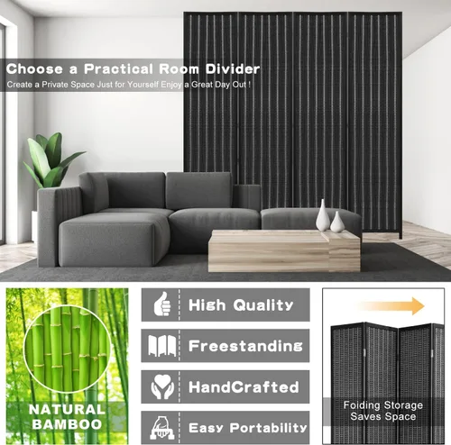 Miniatura 4 de Divisor de habitación de bambú de 6 pies, pantalla de privacidad plegable, 4 paneles plegables, divisores de pared independientes, pantalla