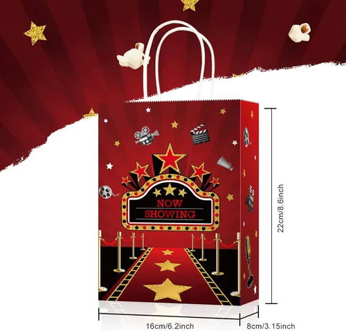 Miniatura 2 de Funrous 24 bolsas de fiesta nocturna de película con papel de seda, bolsas de recuerdo de película con asas, regalo de regalo para niños
