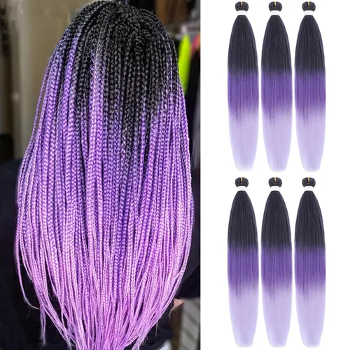 Miniatura 31 de Liang Dian Cabello para hacer trenzas, Cabello estirado para hacer trenzas, 12 pulgadas, 8 paquetes, color ombre púrpura, para sellar en agua