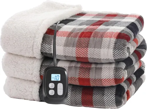 Miniatura 40 de Manta Eléctrica Térmica de Franela y Sherpa 50"x60" Tamaño Throw - 4 Niveles de Calor, Apagado Automático 10H, Calentamiento Rápido, Acogedora