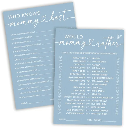 Miniatura 9 de Divertidos juegos de baby shower, trivia para bebés y alfabeto, juegos de doble cara, ideas de decoración de fiesta azul minimalismo, 25 piezas de 5