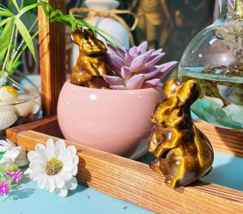 Miniatura 7 de DUQGUHO Conejo Ojo de Tigre Decoración de Cristales Estatua de Conejo de Ojo de Tigre Pulido Natural de Piedras Preciosas Figurines para Decoración