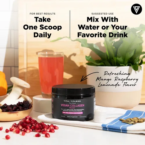Miniatura 5 de Vital Vitamins Polvo de refuerzo de colágeno vegano – Hecho con aminoácidos, sílice, ácido hialurónico y extractos botánicos – a base de plantas