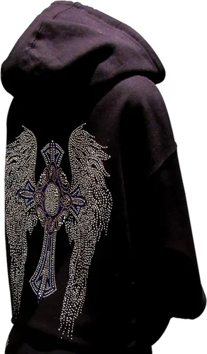 Miniatura 4 de Sudadera con capucha con cremallera negra con diamantes de imitación multicolor y alas de ángel, Negro