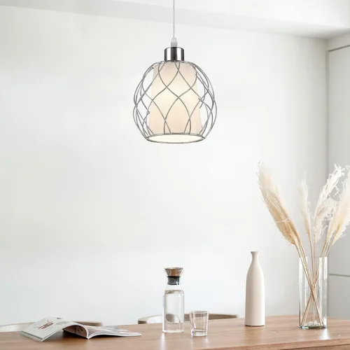 Miniatura 7 de Cinkeda Luces colgantes con cable de enchufe, lámparas colgantes que se enchufan a la toma de corriente con interruptor regulable y cable Plateado