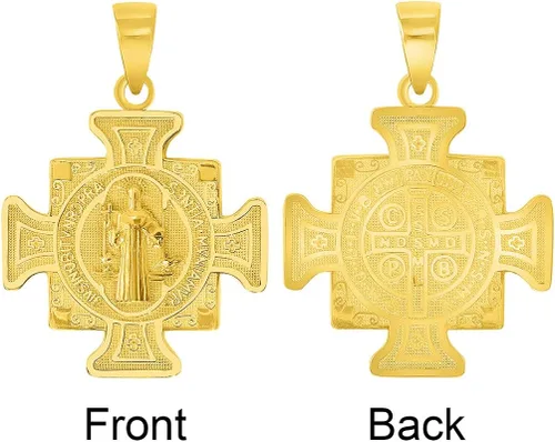 Miniatura 2 de Colgante de oro amarillo macizo de 14 k con cruz del Santo Padre San Benito (reversible), Oro amarillo, no aplica