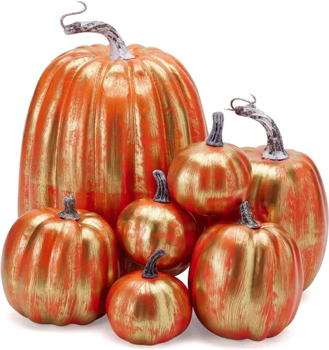 7 calabazas artificiales para decoración de Halloween, simulación realista, mezcla de cosecha de otoño, calabazas de espuma para Halloween, Acción