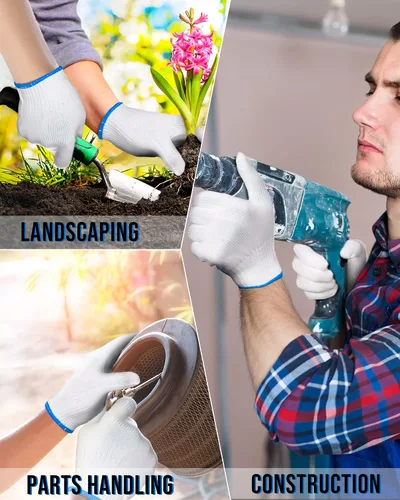 Miniatura 6 de SATINIOR 36 pares de guantes de trabajo de mano, forro de algodón blanco, guantes de seguridad para barbacoa, forro para hombres y mujeres, Ribete