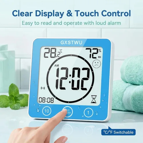 Miniatura 3 de Reloj de ducha digital, reloj temporizador de baño, resistente al agua para rociar agua, alarma de cuenta regresiva, temporizador de pantalla