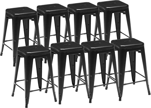 Miniatura 10 de Sweetcrispy Juego de 4 taburetes de bar de metal, apilables de 24 pulgadas, sillas de metal Trattoria clásicas para restaurante, sillas de bar sin
