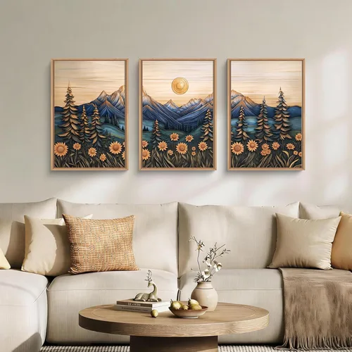 Miniatura 46 de Aryroi Juego de arte de pared en lienzo abstracto grande con marco floral, estilo bohemio, retro, neutro, flores silvestres, arte botánico de flores
