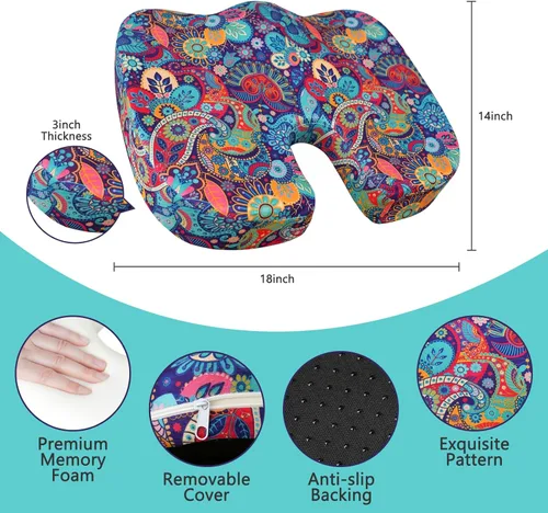 Miniatura 2 de Cojín ergonómico para aliviar el dolor de coxis, cojín de asiento de espuma viscoelástica para aliviar la presión, cojín de coxis para el dolor