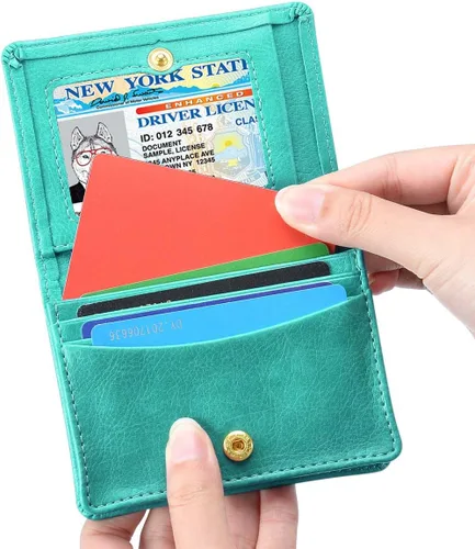 Miniatura 6 de XEYOU Funda para tarjetas de crédito, tarjetero para tarjetas de crédito, pequeña cartera de bolsillo frontal para mujer, Verde, Moderno