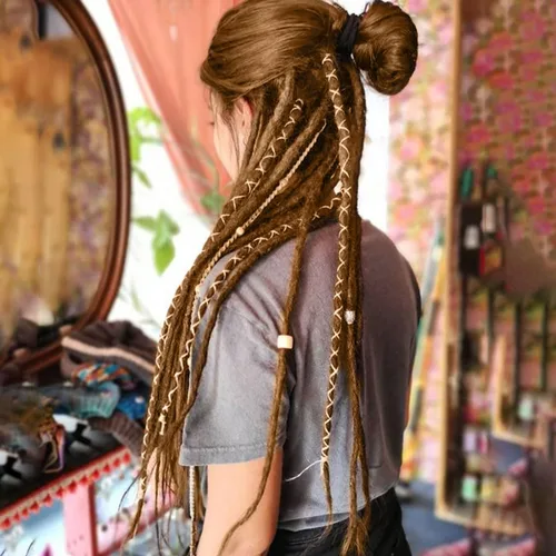 Miniatura 12 de 15 extensiones de rastas de doble extremo, 24 pulgadas, extensiones de rastas falsas de 0.6 pulgadas, color marrón degradado, extensiones de rastas