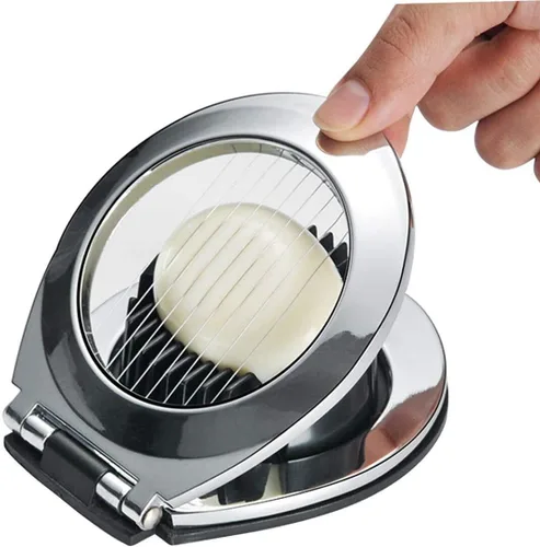 Cortador de huevos para huevos duros, alambre de acero inoxidable con 3 estilos de rebanado, plateado y negro