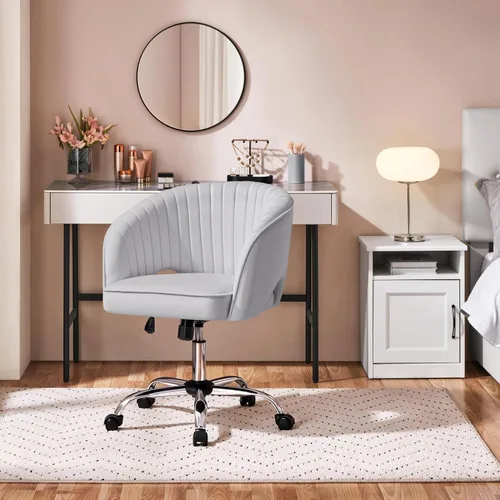 Miniatura 9 de Yaheetech - Silla de escritorio de terciopelo giratoria con respaldo tapizado para tocador, silla de oficina en casa con ruedas, silla pequeña