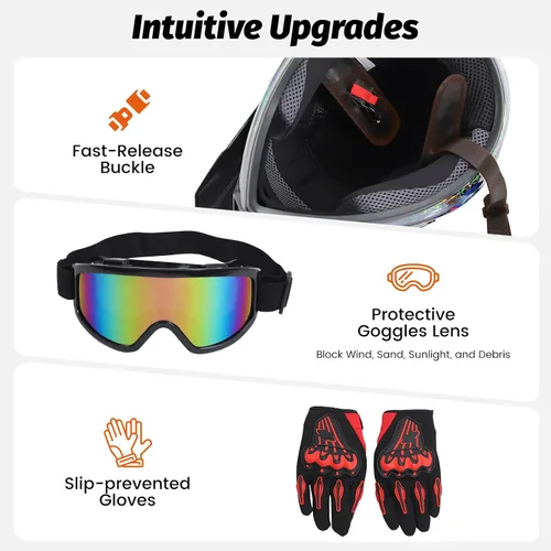 Miniatura 3 de Guantes para niños, lentes para motociclista y casco para manejar fuera de pista, para niños, para motocross, aprobados por el DOT, para carreras, M