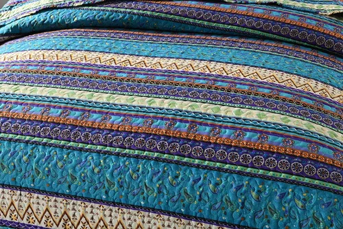 Miniatura 7 de MarCielo Juego de ropa de cama bohemia, colcha acolchada de 3 piezas, azul, King, poliéster