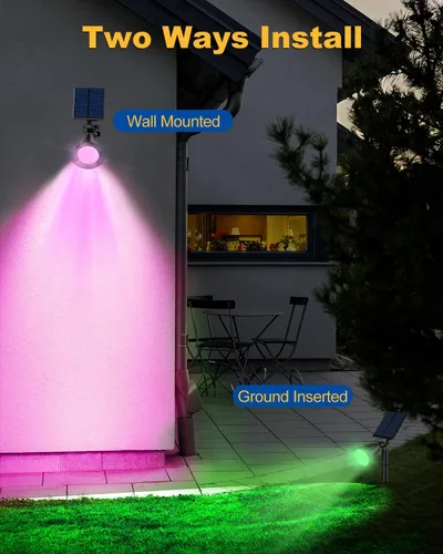 Miniatura 5 de Focos solares para exteriores, cambio de color, 7 modos/14 luces LED solares para exteriores, impermeables, RGB multicolor, luces solares