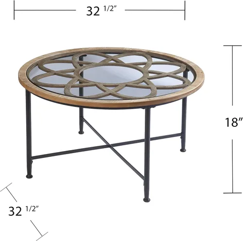 Miniatura 3 de SEI Furniture Melvoir - Mesa de cóctel de 32 pulgadas con tapa de cristal, diseño floral, color negro y natural