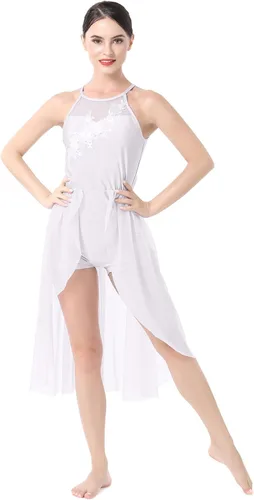 Miniatura 5 de Vestido de baile lírico para mujer, diseño de flor halter, disfraz de baile contemporáneo, vestido de ballet para adultos