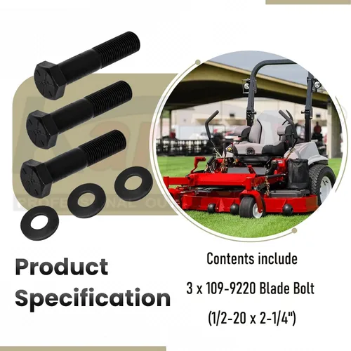 Miniatura 3 de Paquete de 3 pernos de repuesto 109-9220 3213-6 12633 de hoja compatibles con cortacésped Exmark Lazer Z AS CT XS de giro cero (1/2-20 x 2-1/4)