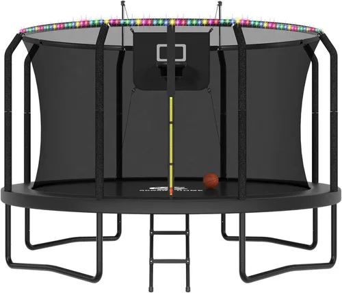ACWARM HOME Trampoline Outdoor 8FT 10FT 12FT 14FT 15FT 16FT Trampoline with Basketball Hoop and LED Lights, Recreational Trampolines for Kids and