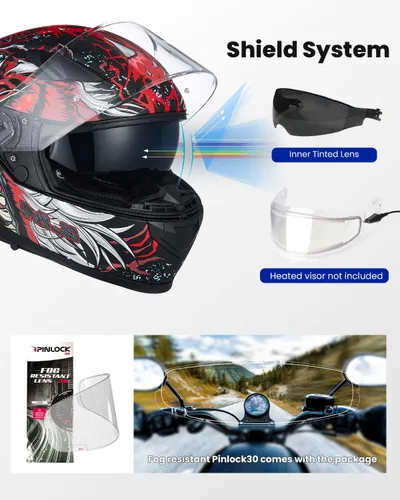 Miniatura 4 de ILM MIPS Casco de Moto Cara Completa con Inserción Pinlock, Doble Visera Antiniebla, para Carreras, para Hombres y Mujeres, Certificado DOT