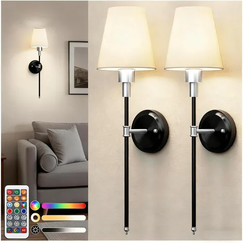 Miniatura 18 de DORESshop Juego de 2 apliques de pared a pilas, inalámbrico, fácil de instalar, regulables y ajustables, lámpara de pared recargable