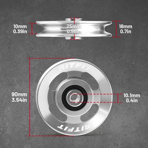 Miniatura 2 de RitFit Aluminum Pulley Wheel for Gym Equipment, 2PCS/ 6PCS Set Power Rack Pulley Attachment, 90mm Aluminum Alloy Bearing Gym Pulley Wheel for Home