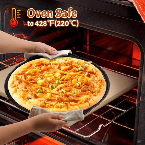 Miniatura 5 de hunnycook 2P sartenes para pizza antiadherentes - Bandeja redonda de pizza de 12" con agujeros y asa, sartén de pizza de acero al carbono