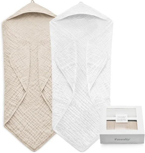 Miniatura 12 de Toallas de bebé con capucha para recién nacido, 35 x 35 pulgadas, paquete de 3 toallas de baño 100% algodón de muselina para bebé, toallas de playa