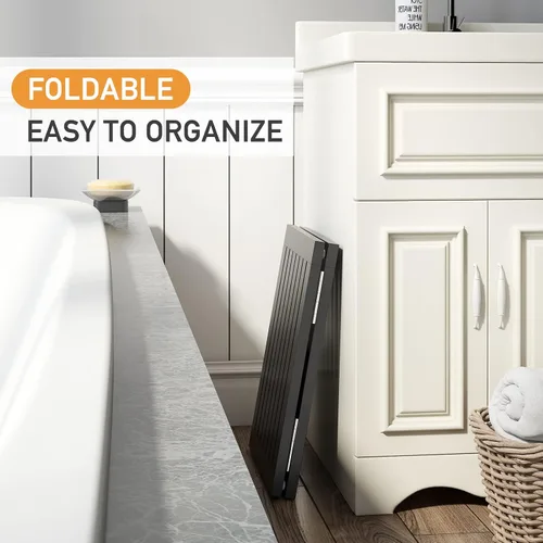 Miniatura 3 de Tapete de baño de bambú negro impermeable para ducha, plegable, antideslizante, resistente, tapete de baño de madera, tapete de piso y felpudo