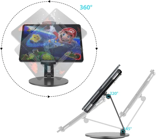 Miniatura 2 de Stouchi Soporte para iPad 12.9, soporte de tableta con base giratoria 360 grados para iPad Pro y Surface Pro, soporte de escritorio ajustable