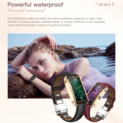 Miniatura 6 de Rastreador de actividad física para mujer, reloj de fitness para mujer, correa de cuero, funda de aleación, monitor de frecuencia cardíaca de lujo