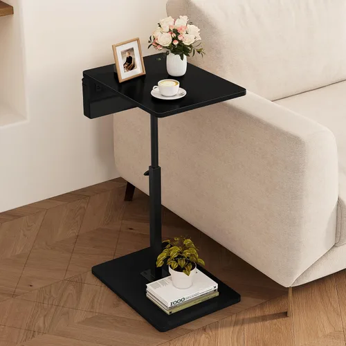 Miniatura 9 de Vagusicc - Mesa con bandeja para apoyabrazos de sofá, mesa giratoria de 360° con altura ajustable para TV, mesa auxiliar para espacios pequeños