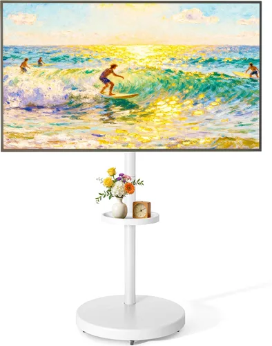 Miniatura 11 de Soporte de TV móvil con ruedas y altura ajustable para TV de 13 a 43 pulgadas hasta 15 kg, de retrato a paisaje, carrito de TV con caja