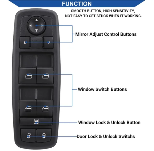 Miniatura 5 de Obaee Botón de control de interruptor de ventana eléctrica 8+13 pines lado del conductor compatible con Dodge Dart 2013-2016, Chrysler 200