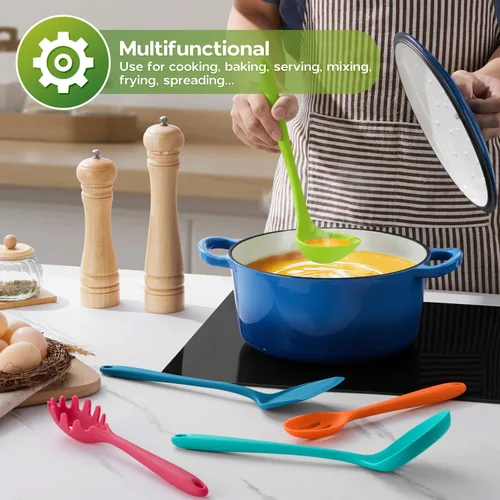 Miniatura 8 de Onader Juego de utensilios de cocina de silicona, juego de utensilios de cocina no tóxicos para ollas y sartenes antiadherentes, juego de Colorido