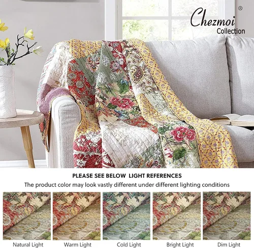 Miniatura 4 de Chezmoi Collection Delaney - Manta reversible acolchada de 100 % algodón prelavado, diseño floral