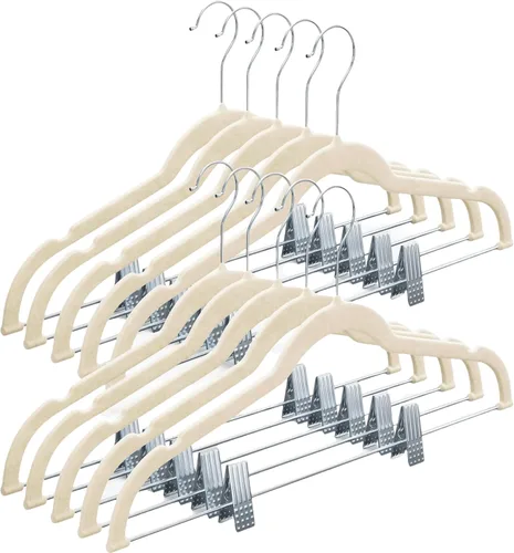 Miniatura 8 de Home-it - Perchas para pantalones con clips, 10 unidades, terciopelo negro, antideslizante, ahorro de espacio para pantalones, faldas, abrigos