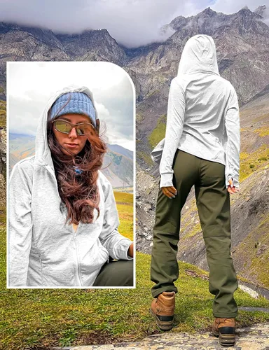 Miniatura 15 de TBMPOY Chaquetas con capucha y protección solar UPF 50+ para mujer, ligeras, de manga larga, para senderismo, exteriores, con cremallera completa