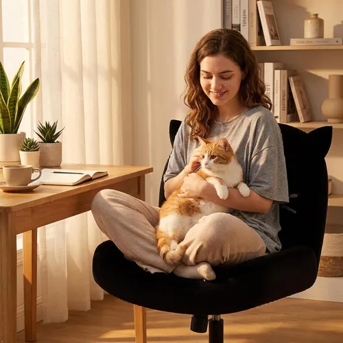 Miniatura 7 de IWMH Silla de escritorio de oficina sin brazos con ruedas, silla de computadora ergonómica de patas cruzadas con acolchado de tela, sillas de Negro