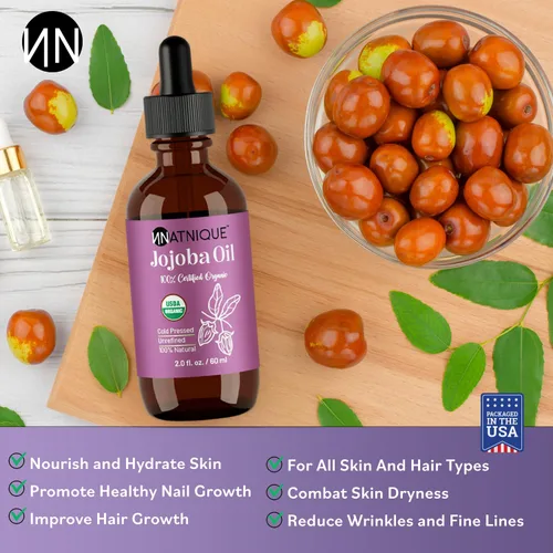 Miniatura 3 de Natnique Aceite de jojoba orgánico, cepillo incluido, certificado USDA, prensado en frío, sin refinar y sin hexano, hidratante puro para cabello