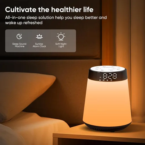 Miniatura 4 de Reloj Despertador Sunrise con Luz de Despertar y Máquina de Ruido Blanco - 21 Sonidos Relajantes, 12 Luces Nocturnas Regulables de Colores, Altavoz