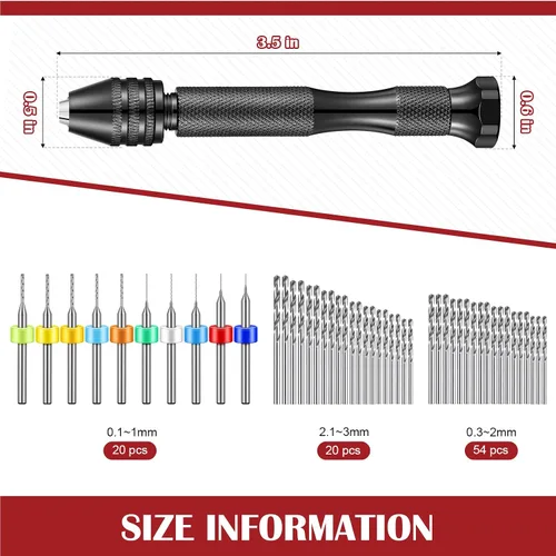 Miniatura 2 de Vinsot 95 brocas de micro mano, tornillo de banco de 1 pin y 94 piezas de micro torsión y PCB mini brocas para bricolaje, joyería de madera, cuentas