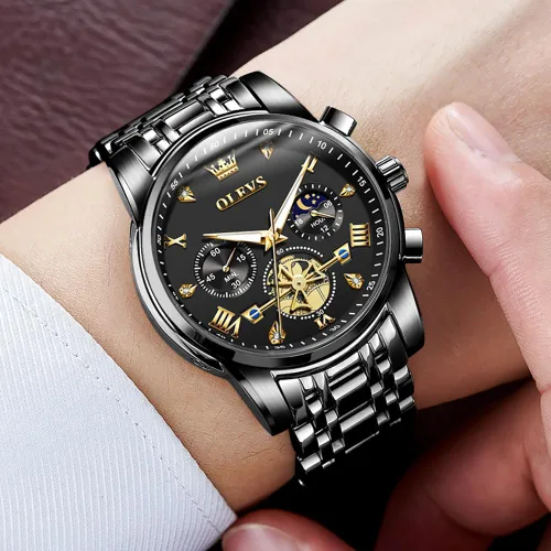 Miniatura 4 de OUPINKE Mens Watches Fashion Sport WristWatches Multifunction Chronograph Analog Quartz Luminous Waterproof Calendar Stainless Steel Bracelet